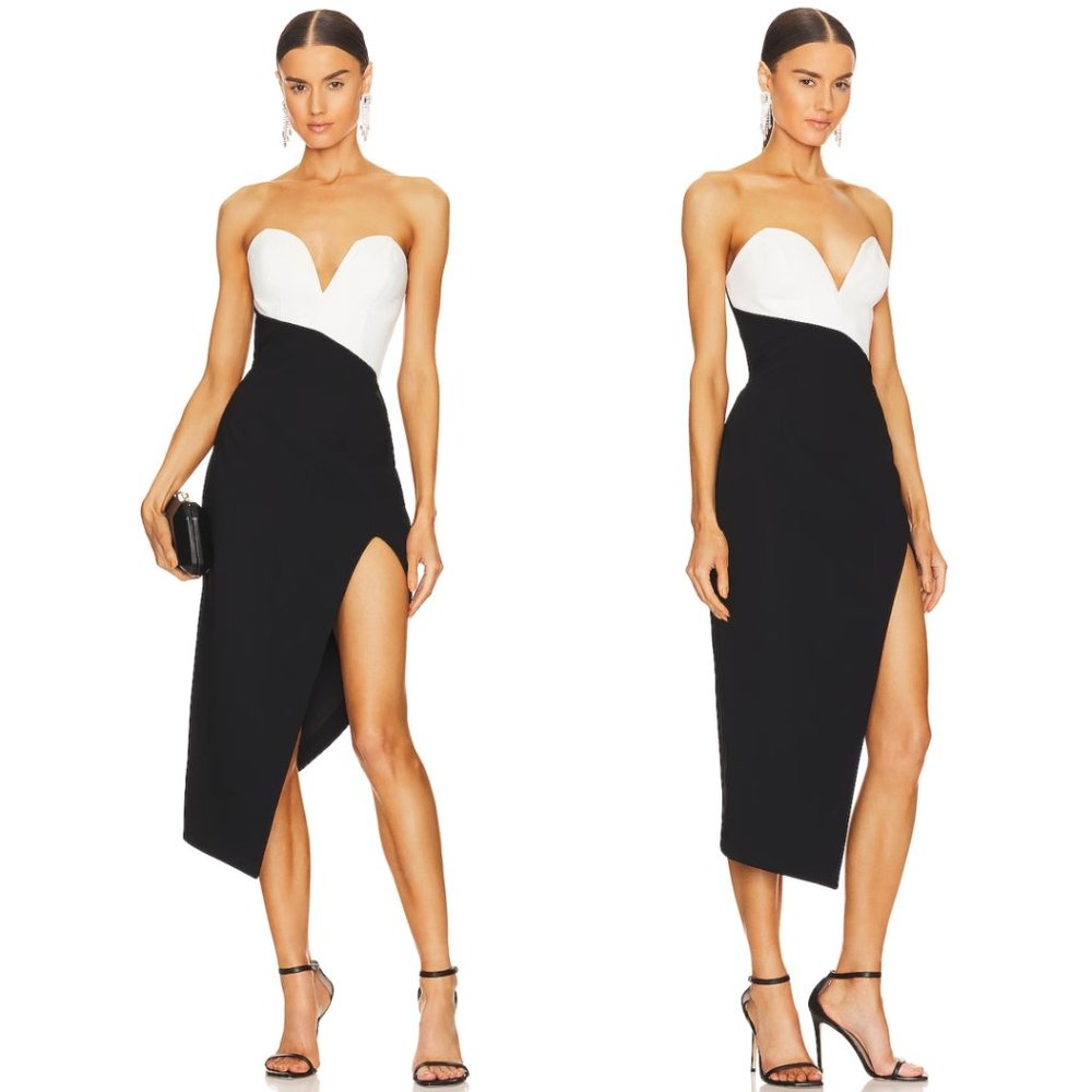 NEW Amanda Uprichard Soiree Midi Dress Black & Ivory White Strapless Formal XS